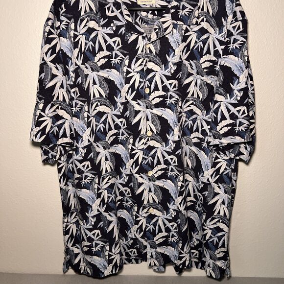 Tommy Bahama Silk Hawaiian Shirt Button Down Mens XL Tropical Palm Blue - Picture 1 of 11
